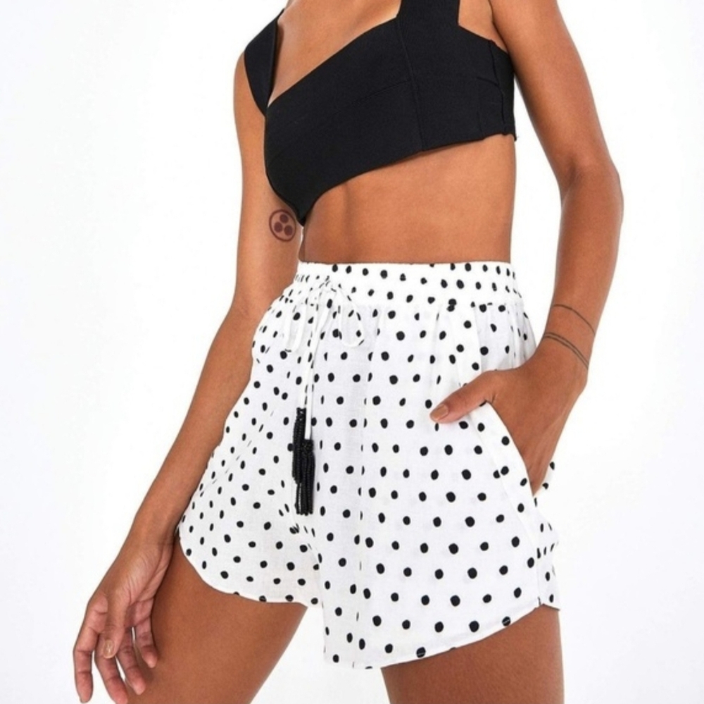 Farm Rio Onca Linen Blend White Polka Dot Shorts Small